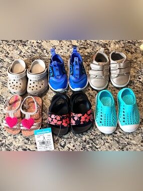 Baby Girl Shoe Bundle Size 3 Toddler Crocs Nike Native Reef